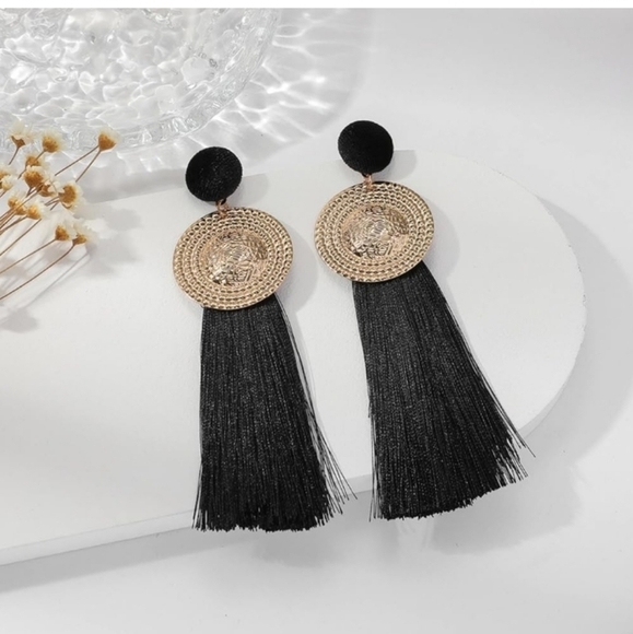 Aimely Black Velvet Long Tassel Earrings - Picture 1 of 4
